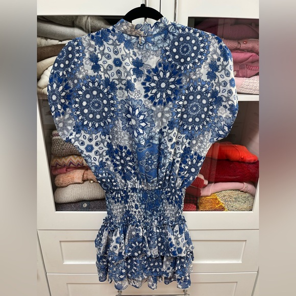 Misa Short Ruffled Blue Dress- Size Small - Picture 6 of 9